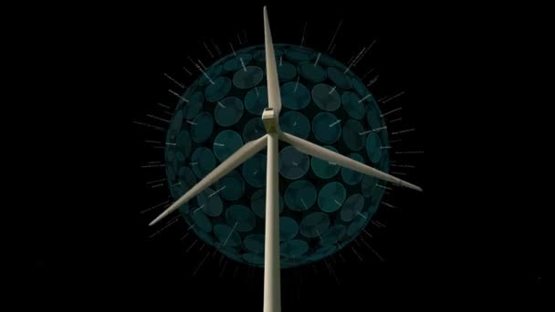 Éolienne Turbine Tournant Avec Des Effets Vidéo Sur Fond Sombre — Video