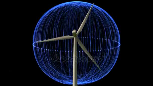 Éolienne Turbine Tournant Avec Des Effets Vidéo Sur Fond Sombre — Video