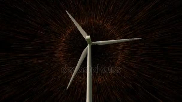 Wind Turbine Draaien Met Video Effecten Donkere Achtergrond — Stockvideo
