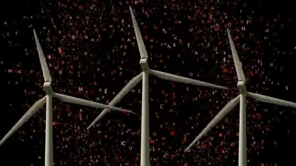 Éoliennes Tournant Avec Des Effets Vidéo Sur Fond Sombre — Video