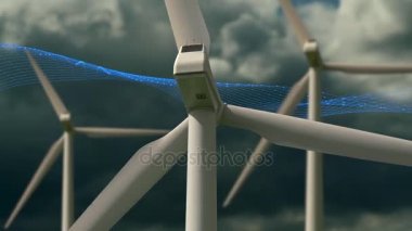 cennet arka plan üzerinde video efektleri ile dönüm Rüzgar türbinleri