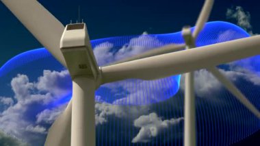 cennet arka plan üzerinde video efektleri ile dönüm Rüzgar türbinleri