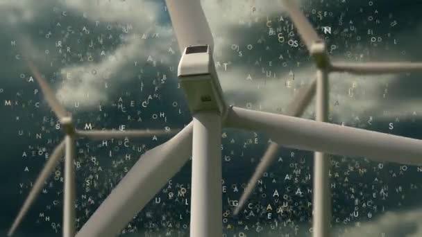 Turbinas Eólicas Girando Con Efectos Vídeo Sobre Fondo Nuboso — Vídeo de stock