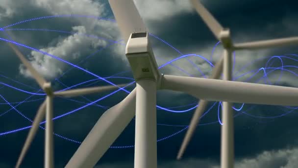 Turbinas Eólicas Girando Com Efeitos Vídeo Fundo Paisagem Nublada — Vídeo de Stock