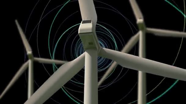 Koyu Arka Plan Üzerinde Video Efektleri Ile Dönüm Rüzgar Türbinleri — Stok video