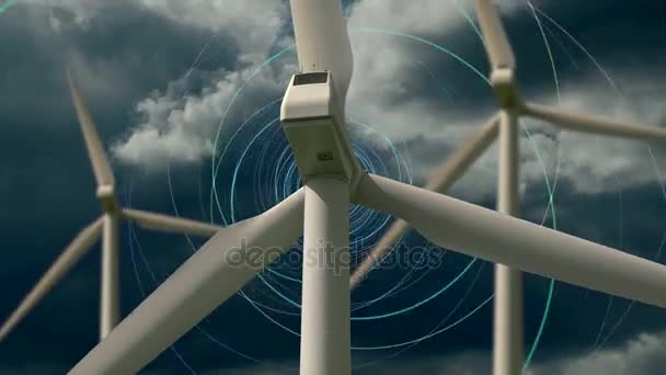 Windturbines Draaien Met Video Effecten Cloudscape Achtergrond — Stockvideo