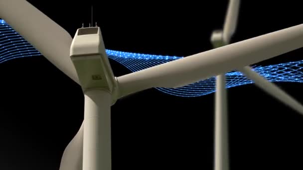 Koyu Arka Plan Üzerinde Video Efektleri Ile Dönüm Rüzgar Türbinleri — Stok video