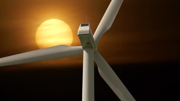 Wind Turbine Turning Sunset Background — Stock Video