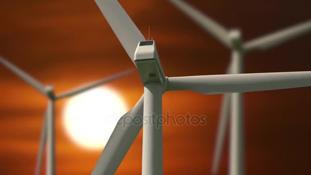Turbiny Wiatrowe Obracając Zachodu Słońca Tle — Wideo stockowe