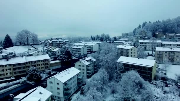 Luftaufnahme Von Häusern Der Stadt Der Wintersaison — Stockvideo