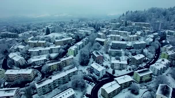 Flygfoto Över Husen Staden Vintersäsongen — Stockvideo