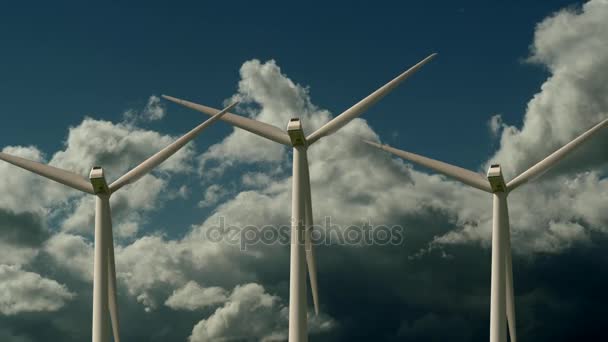 Turbiny Wiatrowe Obracając Tle Cloudscape — Wideo stockowe