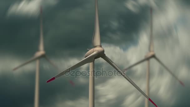 Wind Turbines Turning Cloudscape Background — Stock Video