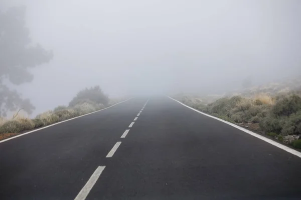 Fog. The view from the car. View from the driver angle — Stock Photo, Image