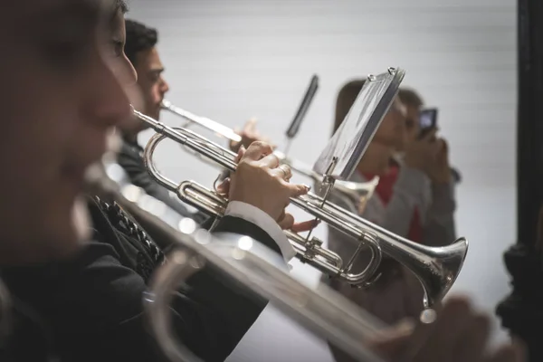 Trumpet man in holy week band — Stock Photo, Image