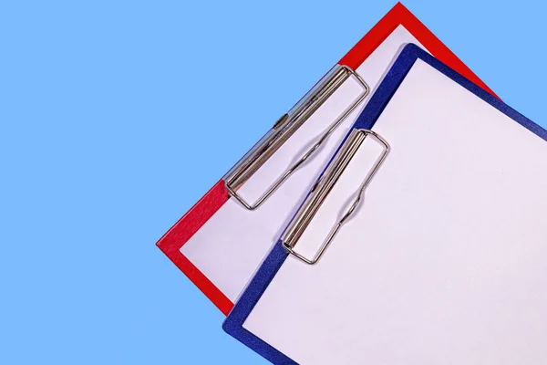 Two Colourful Clipboards Isolated Simple Blue Background — Stock Photo, Image