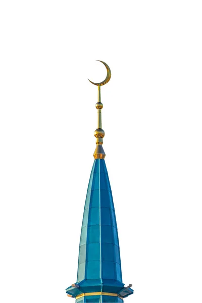 Minarete Aislado Con Media Luna Dorada Símbolo Del Islam — Foto de Stock