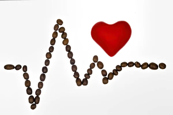 Kahve Çekirdeğiyle Kalp Ritmi Kavram Hayat Kahve Dolu Hayat Kahve — Stok fotoğraf