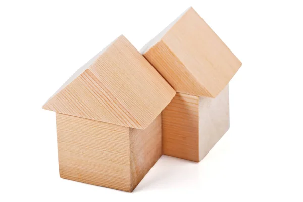 Casas de brinquedo feitas de blocos de madeira — Fotografia de Stock