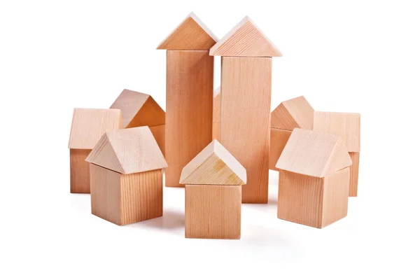 Játék házak készült fa blokkok — Stock Fotó