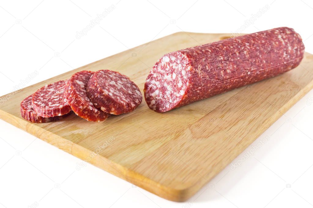 Salted salami sausage — Stock Photo © pilotL39 #166046094 Salted salami sausage