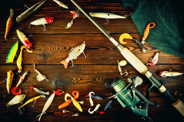 Aparejos de pesca spinning, bodegón — Foto de Stock