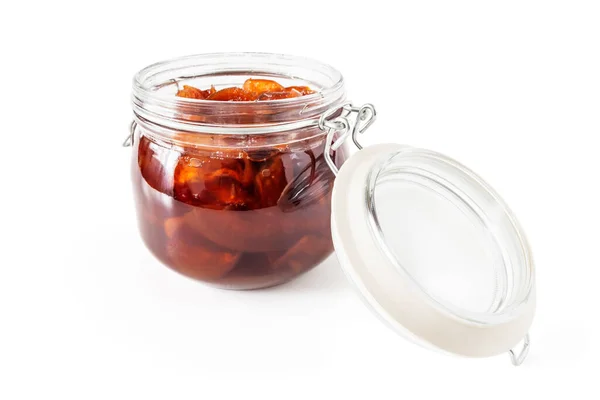 Jam Apple Slices Glass Jar Close Isolated White Background — Stock Photo, Image