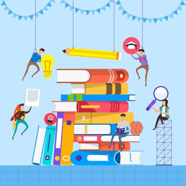 Düz tasarım kavramı kitaplar. Eğitim ve öğrenme bir kitap ile. 