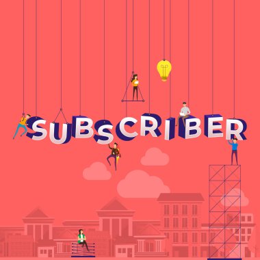 Düz tasarım kavramı küçük insanlar tipografi kelime subscri çalışma