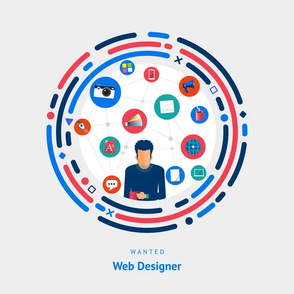 Vector Illustra Concetto Design Piatto Web Designer Persone Abilità Progettazione — Vettoriale Stock