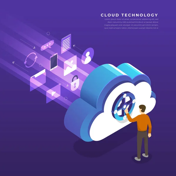 Düz tasarım kavramı bulut teknoloji kullanıcılar ağ con bilgisayar — Stok Vektör
