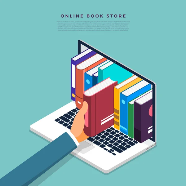 Libro Mano Dal Dispositivo Internet Concetto Negozio Libri Online — Vettoriale Stock