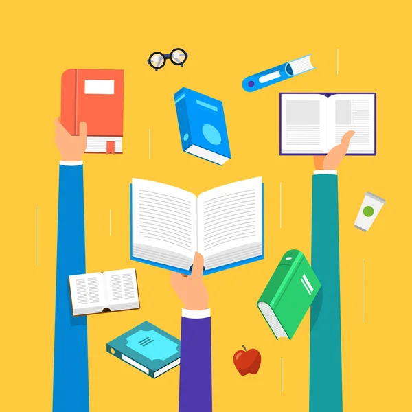 Flache Design-Konzeptbücher. Bildung und Lernen mit einem Buch. — Stockvektor