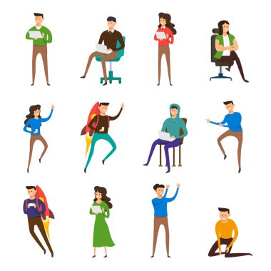 Düz tasarlamak vektör compute ile çalışma kavramı gençler ayarla