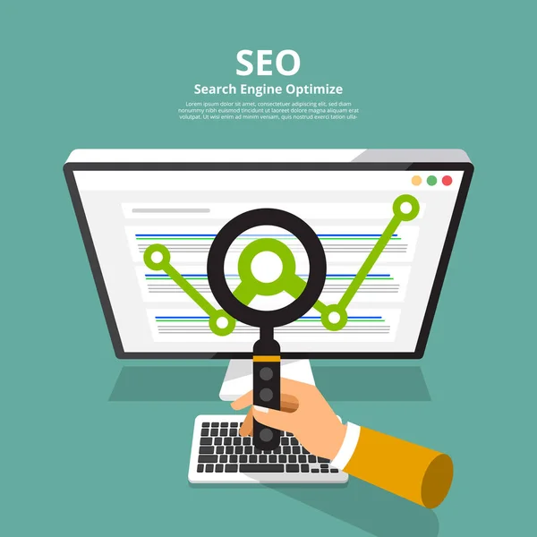 Επίπεδη σχεδίαση Seo (βελτιστοποίηση μηχανής αναζήτησης). Διάνυσμα illustr — Διανυσματικό Αρχείο