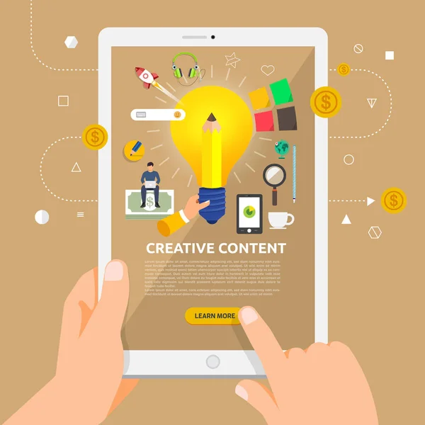 Concetto di design piatto imparare a conoscere i contenuti creativi online con — Vettoriale Stock