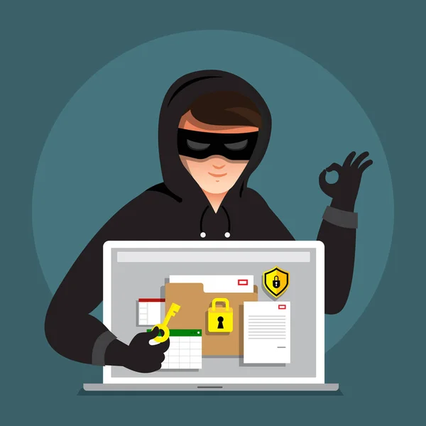 Lapos design koncepció hacker tevékenységet cyber tolvaj interneten devi — Stock Vector