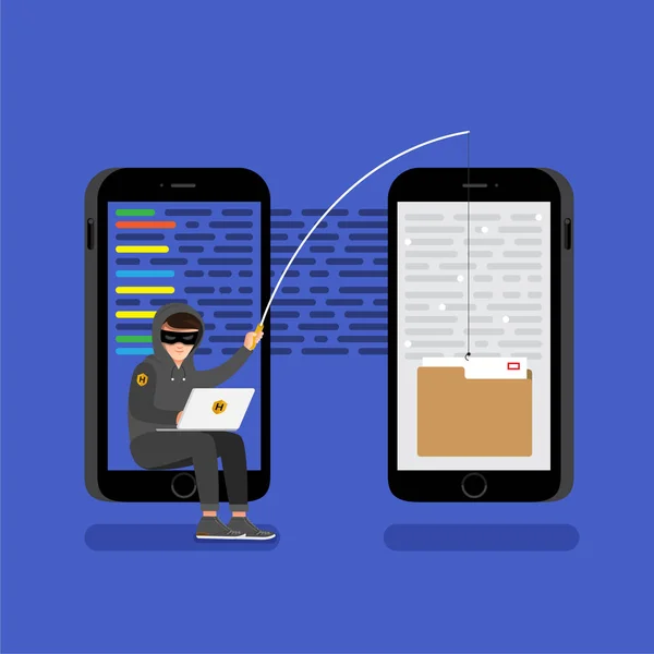 Concetto di design piatto hacker attività cyber ladro su internet devi — Vettoriale Stock