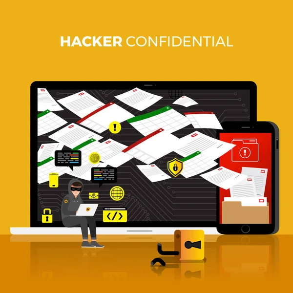 Diseño plano concepto hacker actividad cyber ladrón en internet devi — Archivo Imágenes Vectoriales