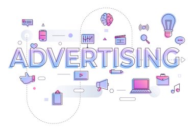 Düz tasarım tipografi kavramı yaratıcı reklam. ince çizgi simgesi ve Grafik düzeni metin bina. Vektör çizim.