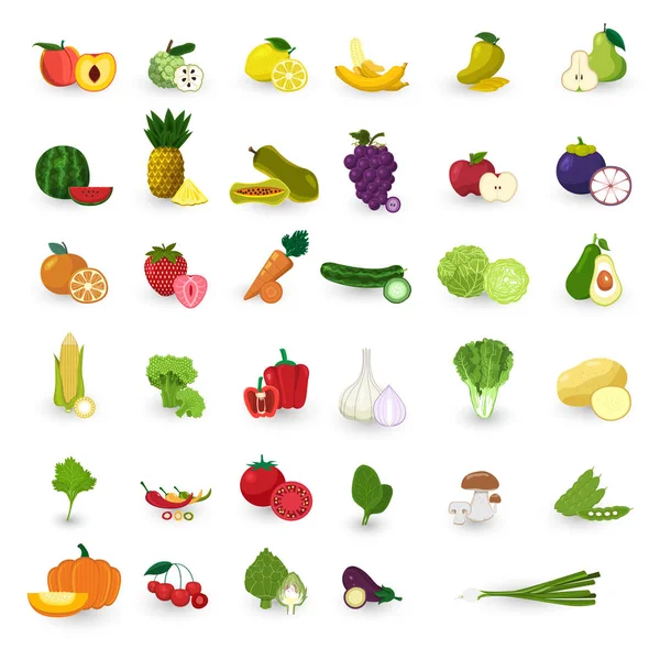 Plat style design fruits et légumes vecteur ensemble . — Image vectorielle