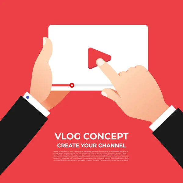 Concetto vlog design piatto. Creare contenuti video e fare soldi. V — Vettoriale Stock