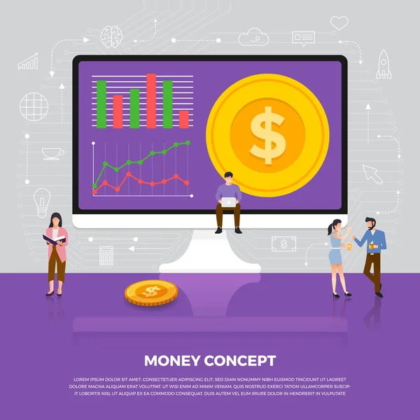 Platte ontwerp concept geld business. Groep mensen ontwikkeling ico — Stockvector