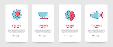 Sancak tasarım şablonu. Kart tasarımı iş çözüm simgeleri ayarlandı ve düzenlendi. Vektör illüstrasyonu.