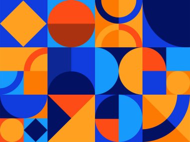 Çizimler konsepti, soyut geometrik şekiller düzenleyerek insanların takım çalışması projesini birlikte tasarlıyor. Modern düz çizgi film vektör çizimi. - Vektör.