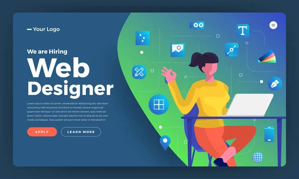 Lapos Design Koncepció Alkalmazunk Web Designer Landing Page Template Design — Stock Vector