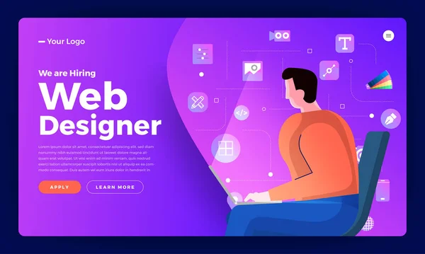 Flat Design Concept Hiring Web Designer Landing Page Template Design — Stock Vector