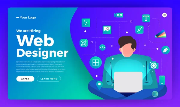 Plochý Design Koncepce Jsme Najímání Web Designer Návrh Šablony Přistávací — Stockový vektor