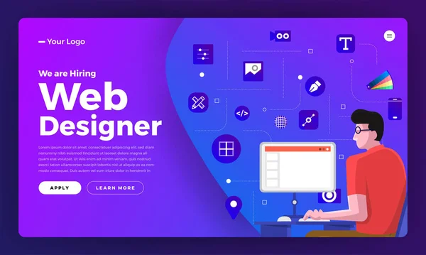 Flat Design Concept Zijn Het Huren Van Web Designer Landing — Stockvector