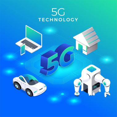 Çizimler konsept tasarım ağı 5G teknolojisi. Soyut arkaplanda tipografi 5g. Vektör illüstrasyonu.